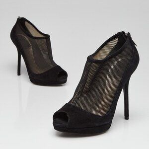 Christian Dior Black Suede/Mesh Peep Toe Heels Size 4/34.5